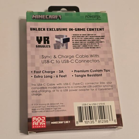 Minecraft Steve USB-C to USB-C 6 Foot Charger - Picture 3 of 3